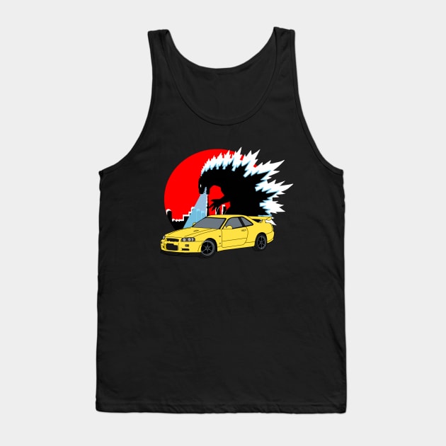 Yellow Godzilla Skyline Tank Top by VanityChiks